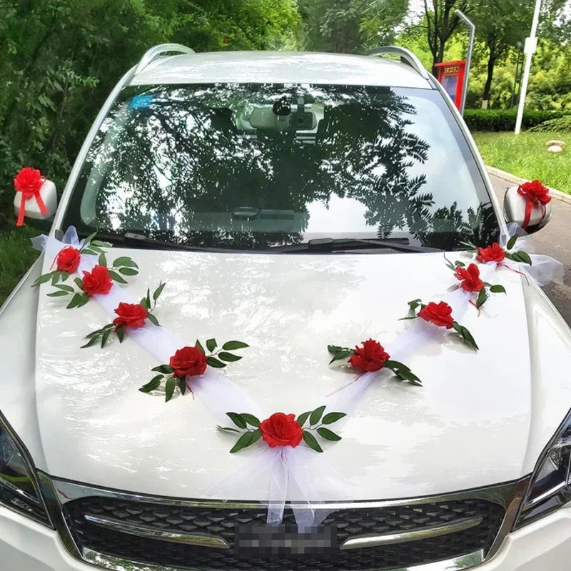Ruban à Fleurs Rouge Décoratif Voiture Mariage Unique