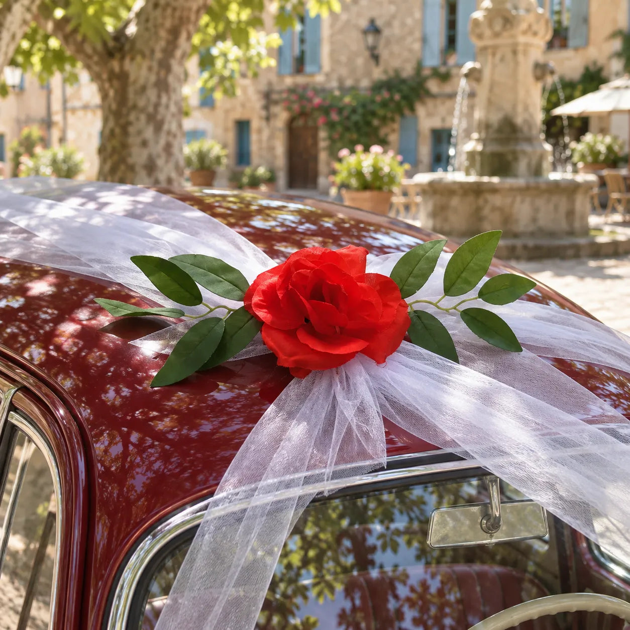 Ruban à Fleurs Rouge Décoratif Voiture Mariage Vif