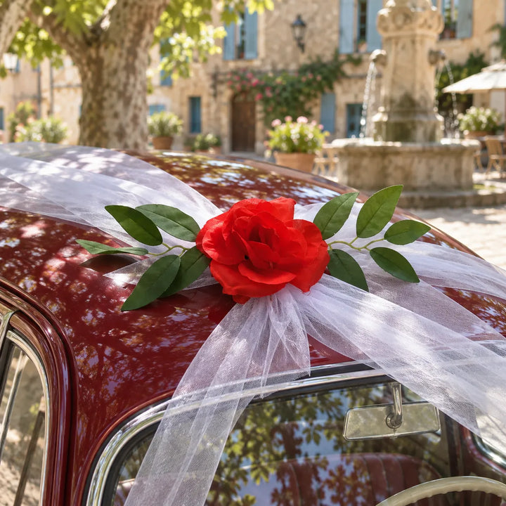 Ruban à Fleurs Rouge Décoratif Voiture Mariage Vif