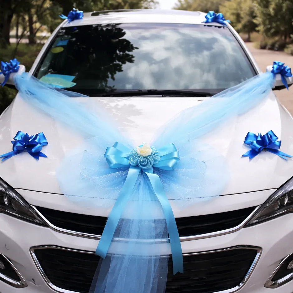 Ruban à Nœud Bleu Design Voiture Mariage
