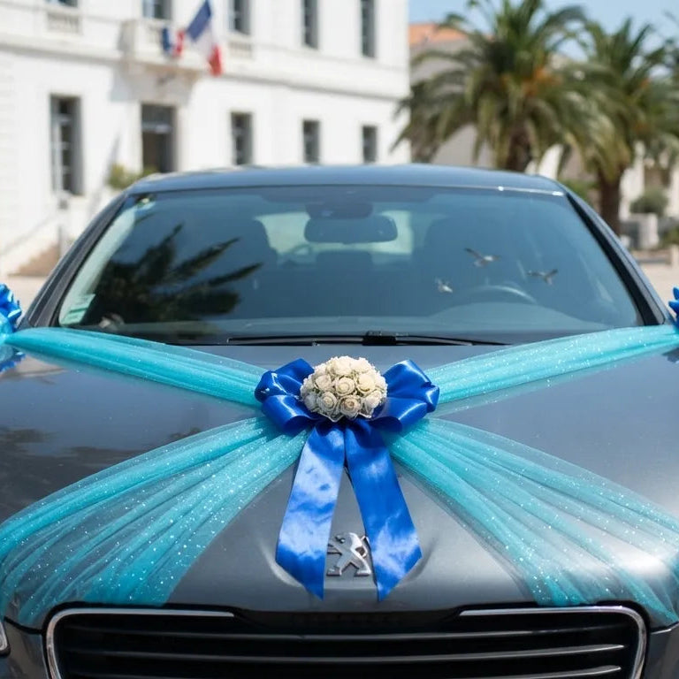 Ruban à Nœud Bleu Design Voiture Mariage Cool