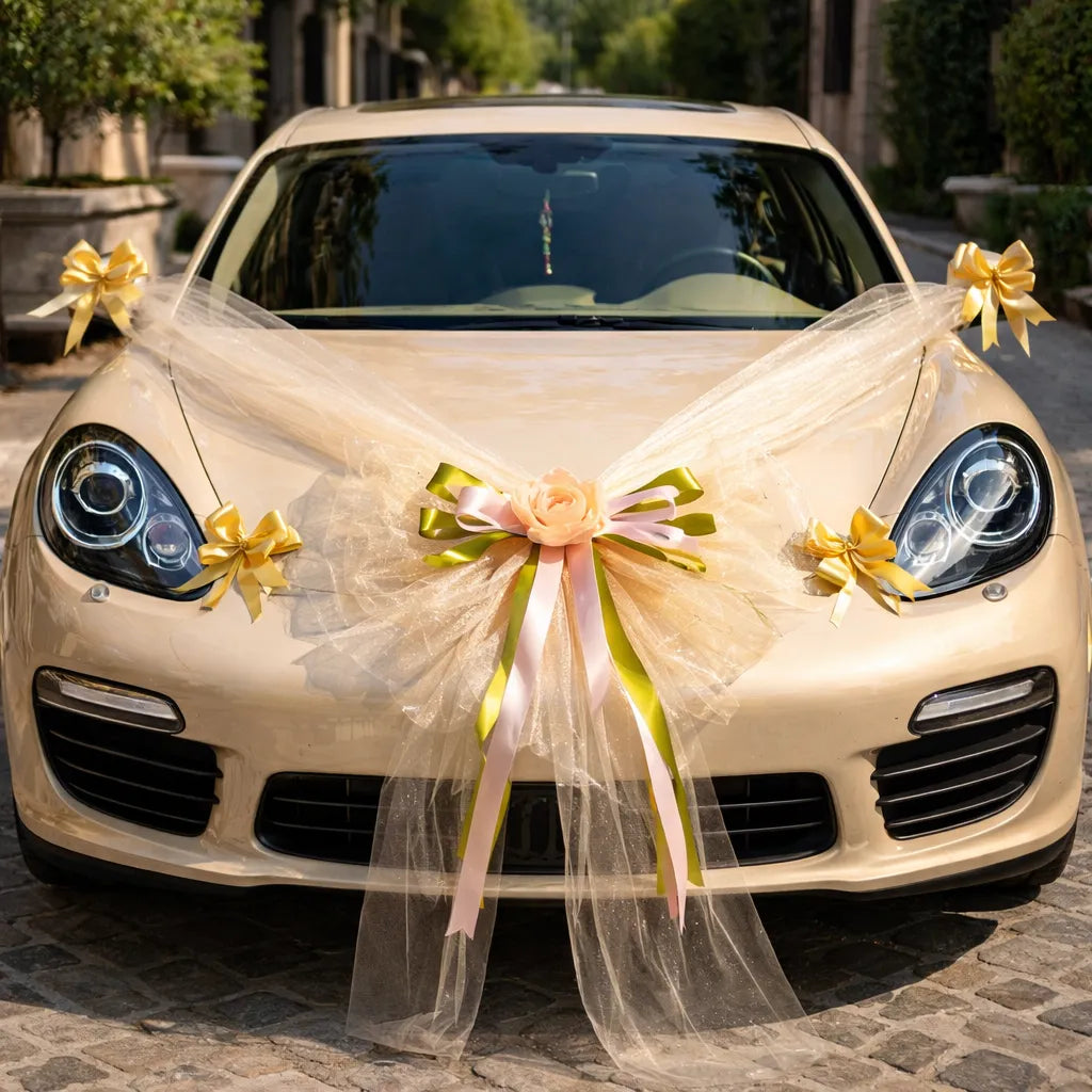 Ruban à Nœud Champagne pour Voiture Mariage