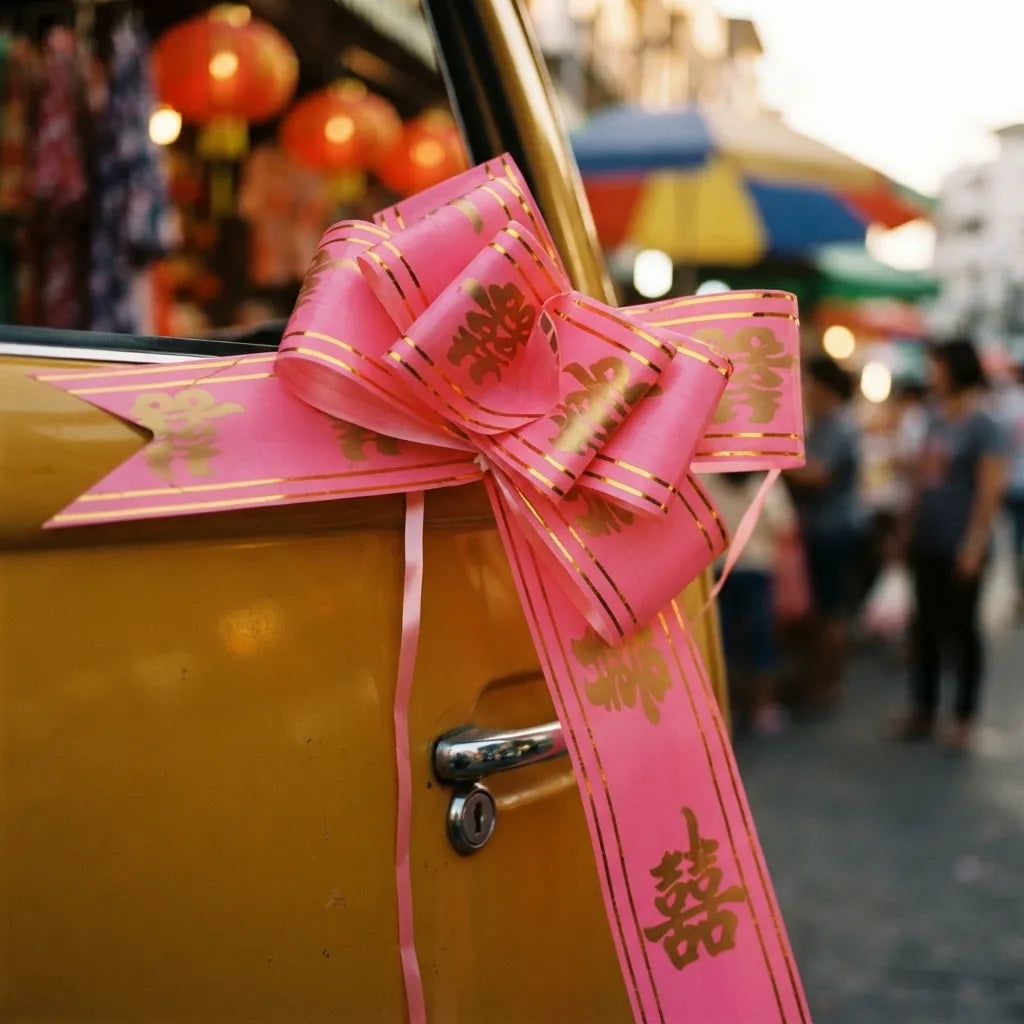 Ruban à Nœud Fleuri Rose Voiture Mariage Design