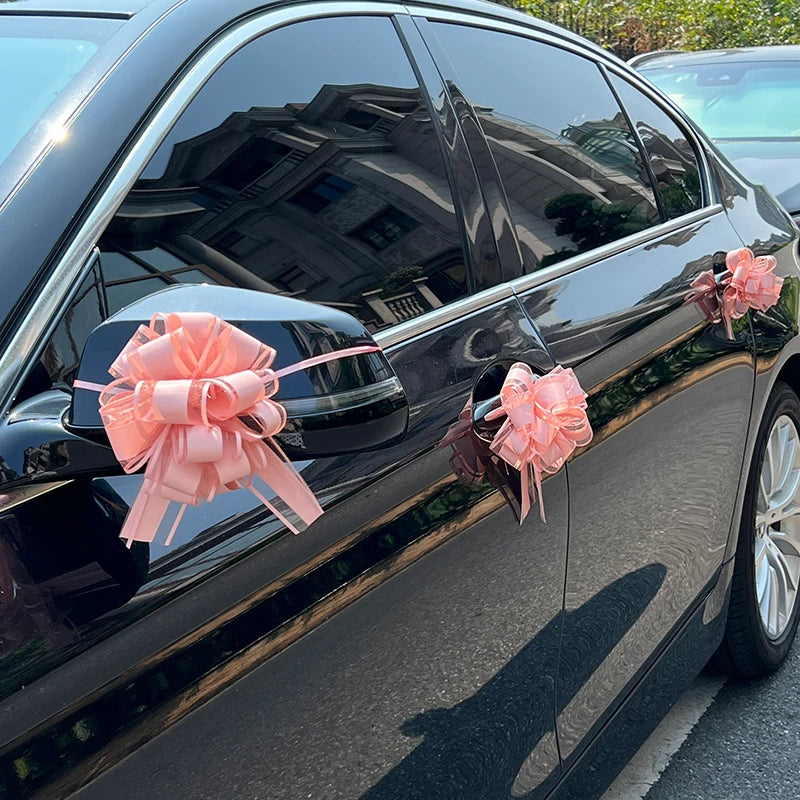 Ruban de Nœud Rose Elégant Voiture Mariage