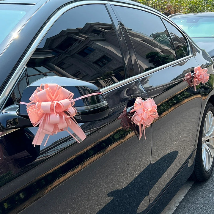 Ruban de Nœud Rose Elégant Voiture Mariage