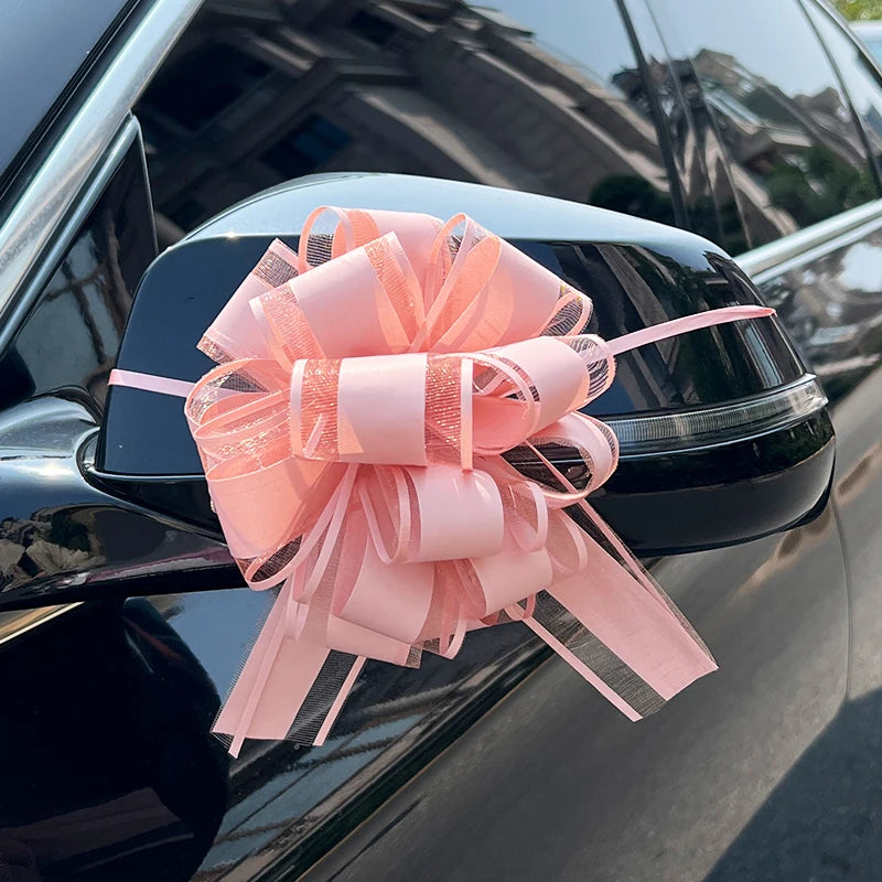 Ruban de Nœud Rose Elégant Voiture Mariage Design
