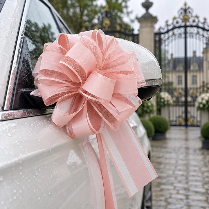 Ruban de Nœud Rose Elégant Voiture Mariage Doux