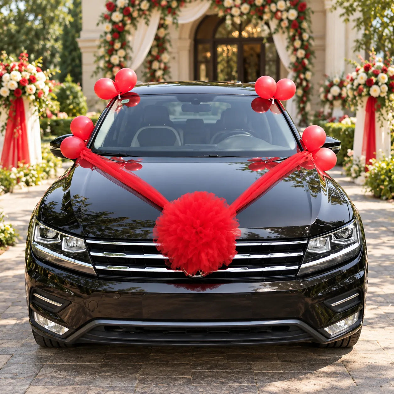 Ruban de Voile Rouge pour Voiture Mariage romantique
