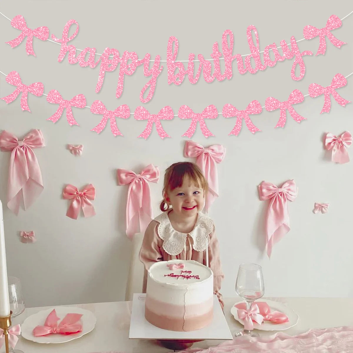 Guirlande Anniversaire Nœud Rose Classe