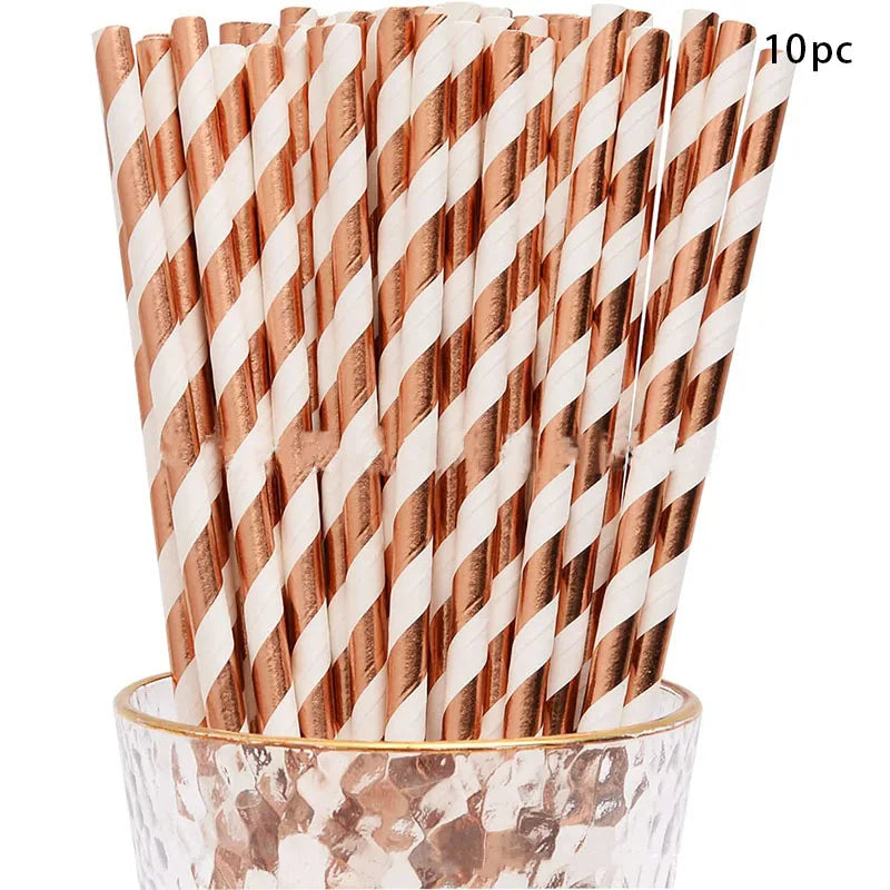 Paille Jetable Anniversaire Rose Gold