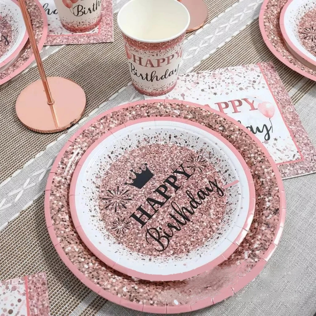 Vaisselle Jetable Anniversaire Rose Gold