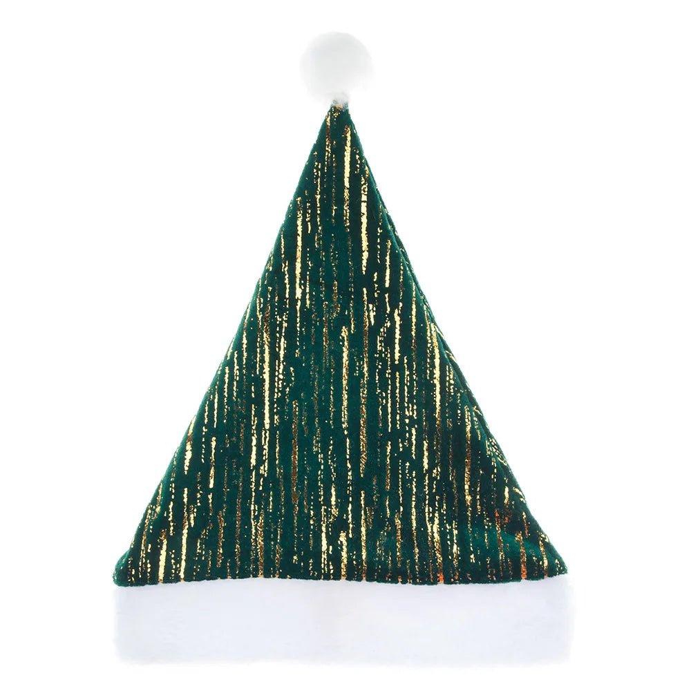 Bonnet de Noël Vert à Motifs Dorés