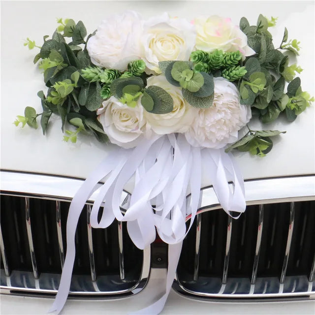 Fleurs Blanches Décoratives Voiture Mariage