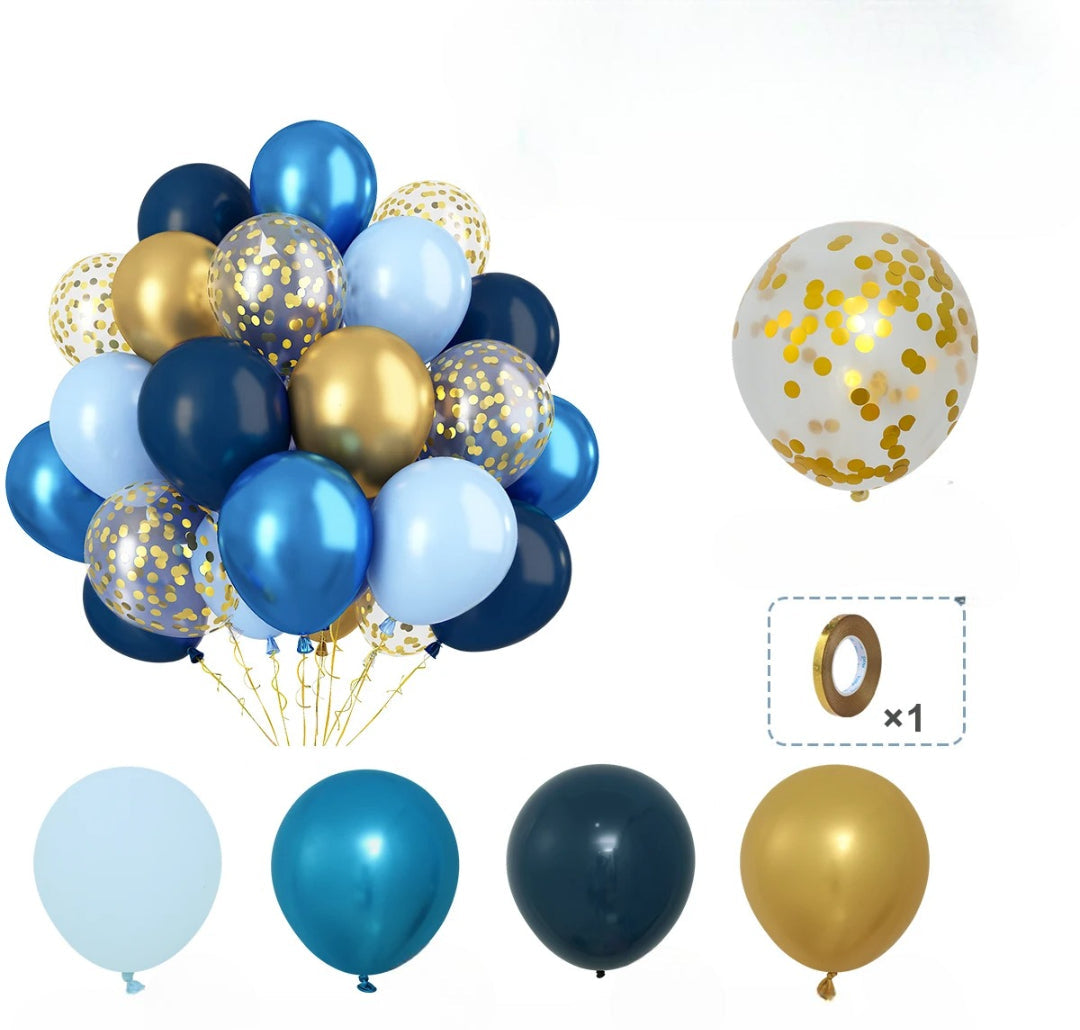 Ballons Anniversaire Latex Bleu et Doré Uniques Classes