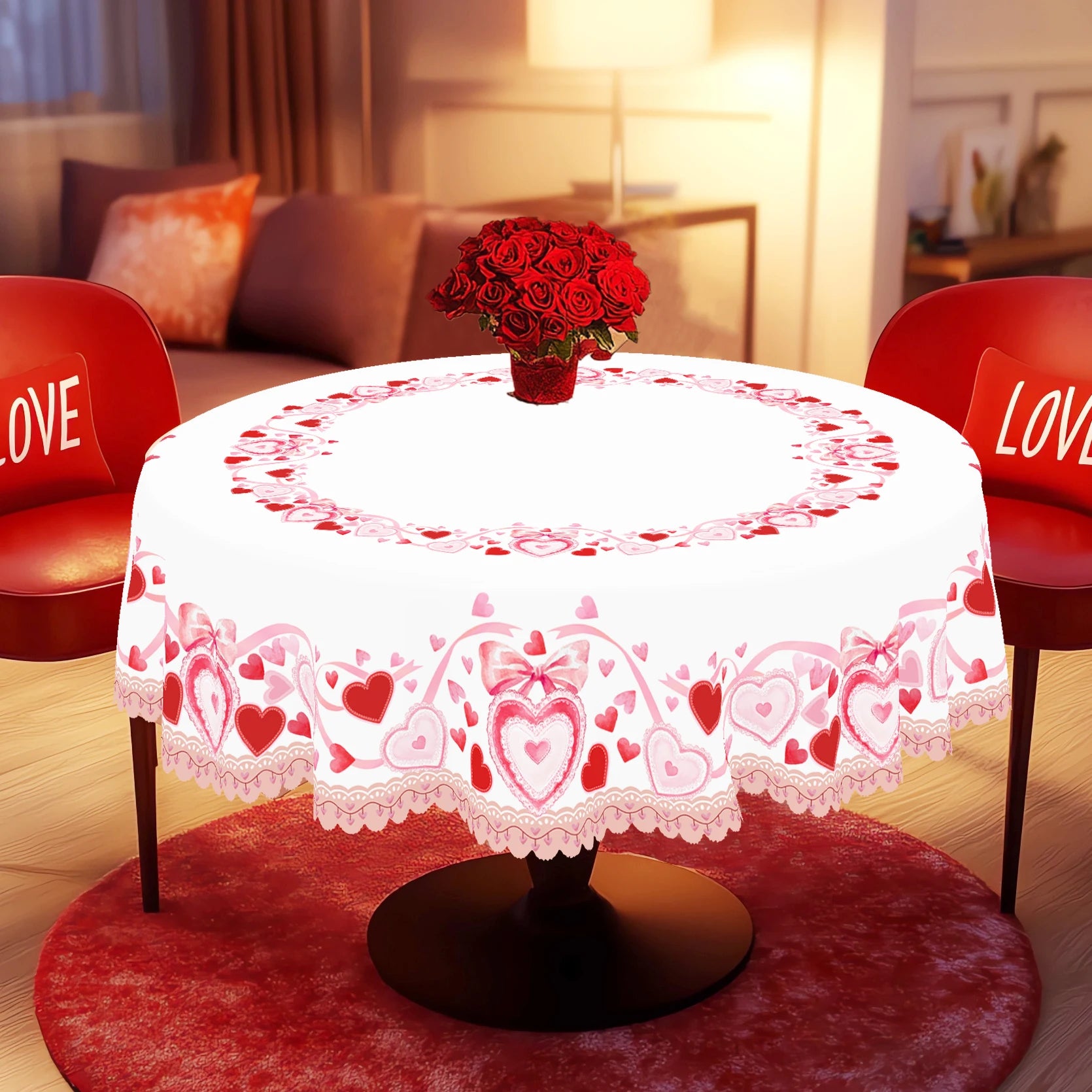 Nappe de Table Blanche Motifs Cœurs