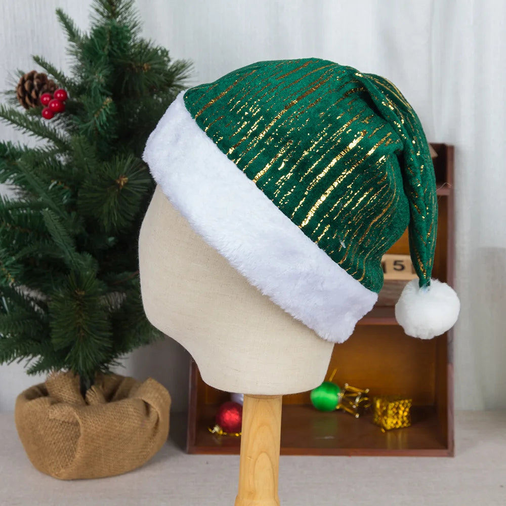 Bonnet de Noël Vert à Motifs Dorés