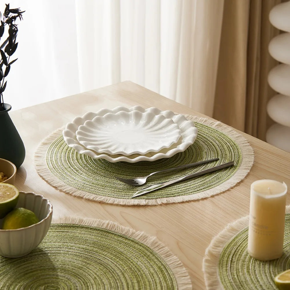 Napperon Mariage Vert à Franges