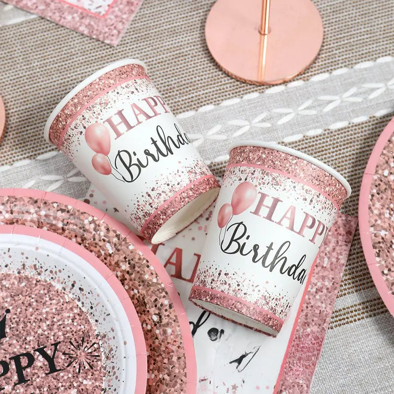 Vaisselle Jetable Anniversaire Rose Gold Fille 