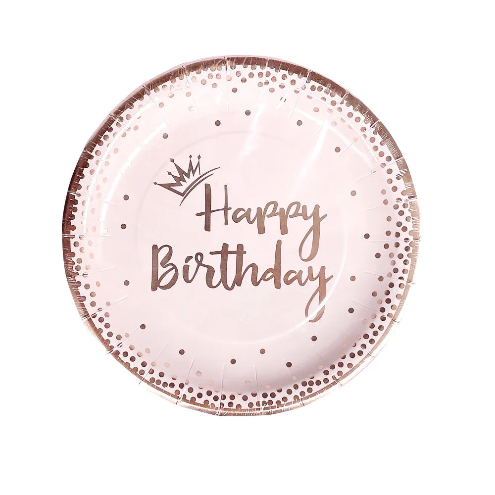 Assiettes Happy Birthday Roses Elégantes