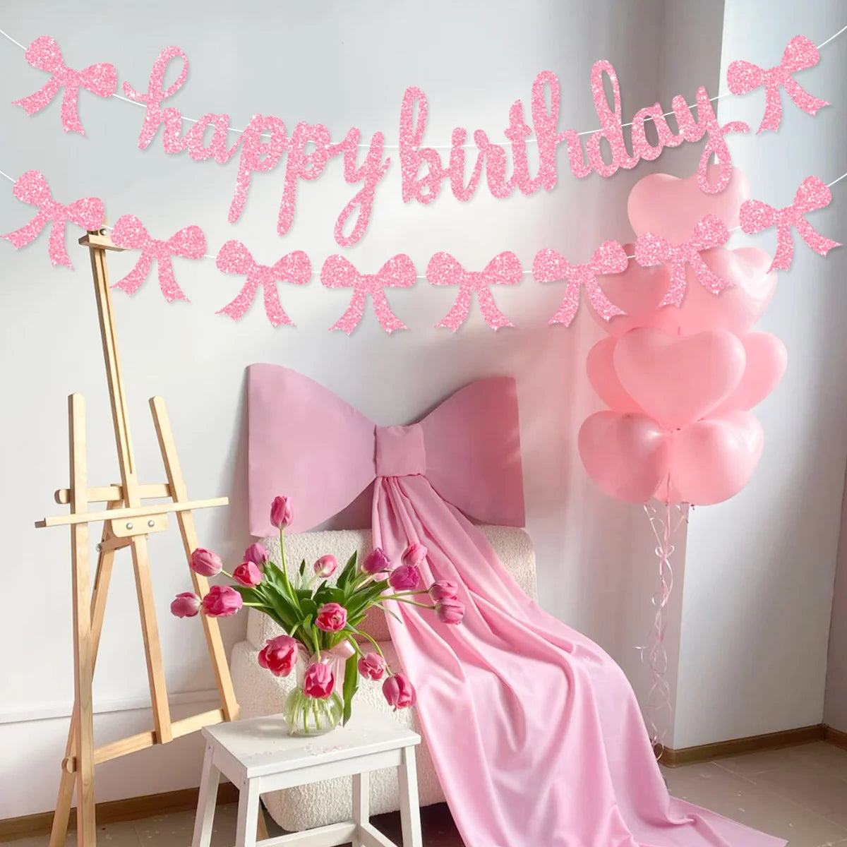 Guirlande Anniversaire Nœud Rose Kawaï