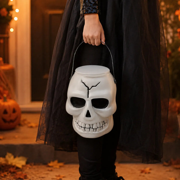 Seau à Bonbons Crâne Halloween blanc