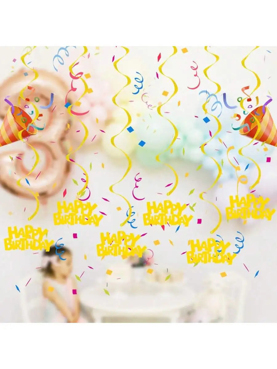 Serpentins Happy Birthday Suspendus Jaunes Festifs
