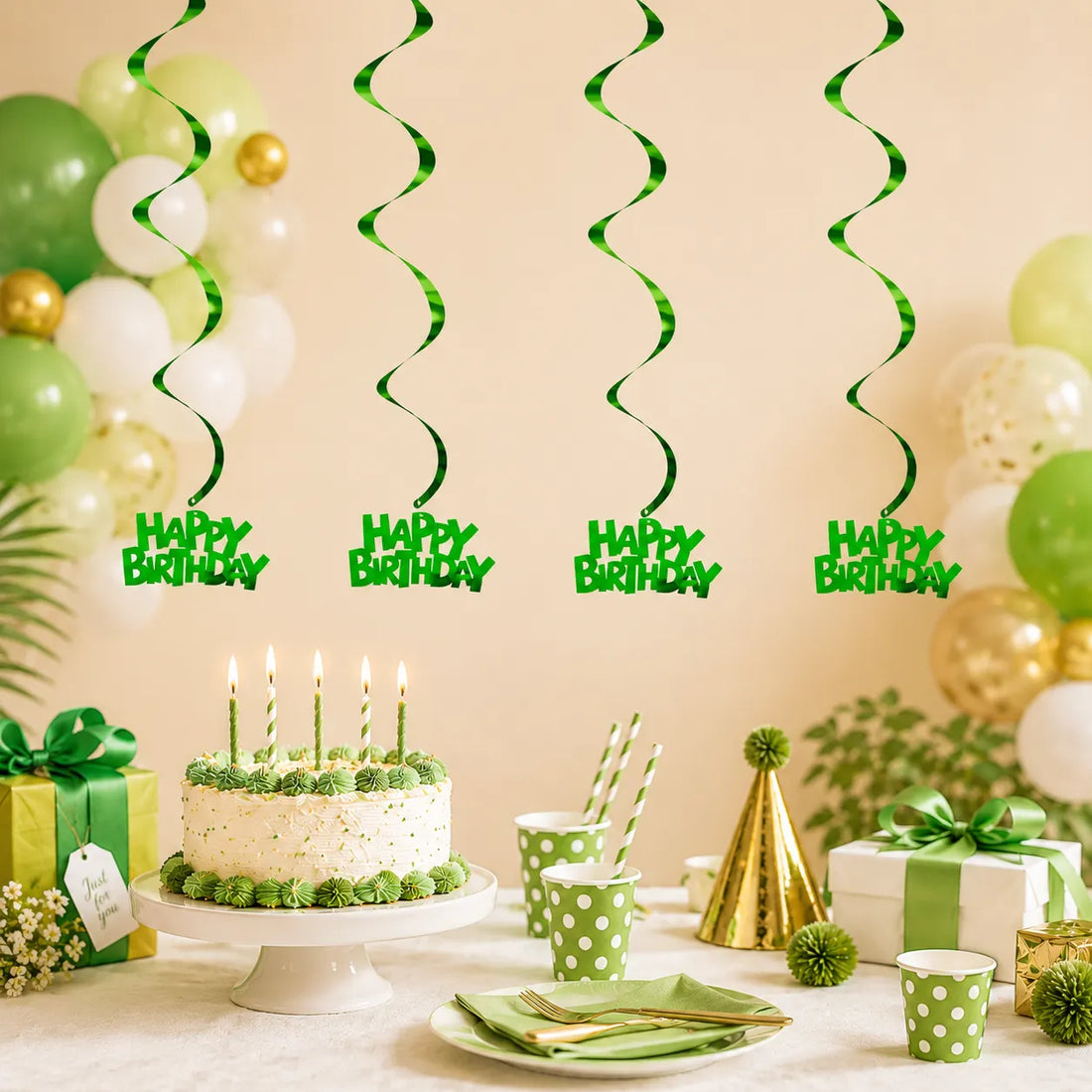 Serpentins Suspendus Verts Anniversaire Moderne