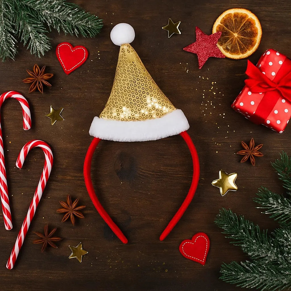 Serre-Tête Chapeau de Noël à Sequins Doré chic