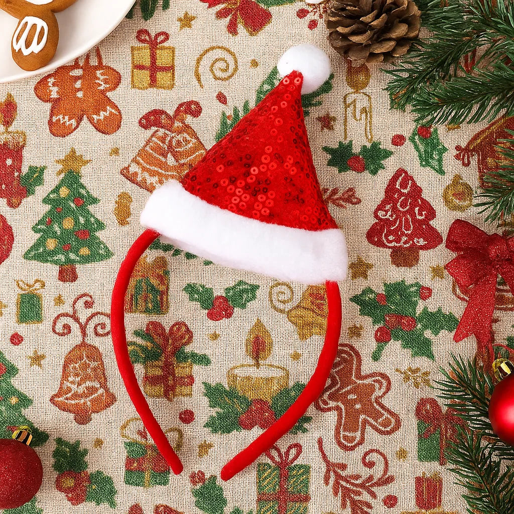 Serre-Tête Chapeau de Noël à Sequins Rouge chic