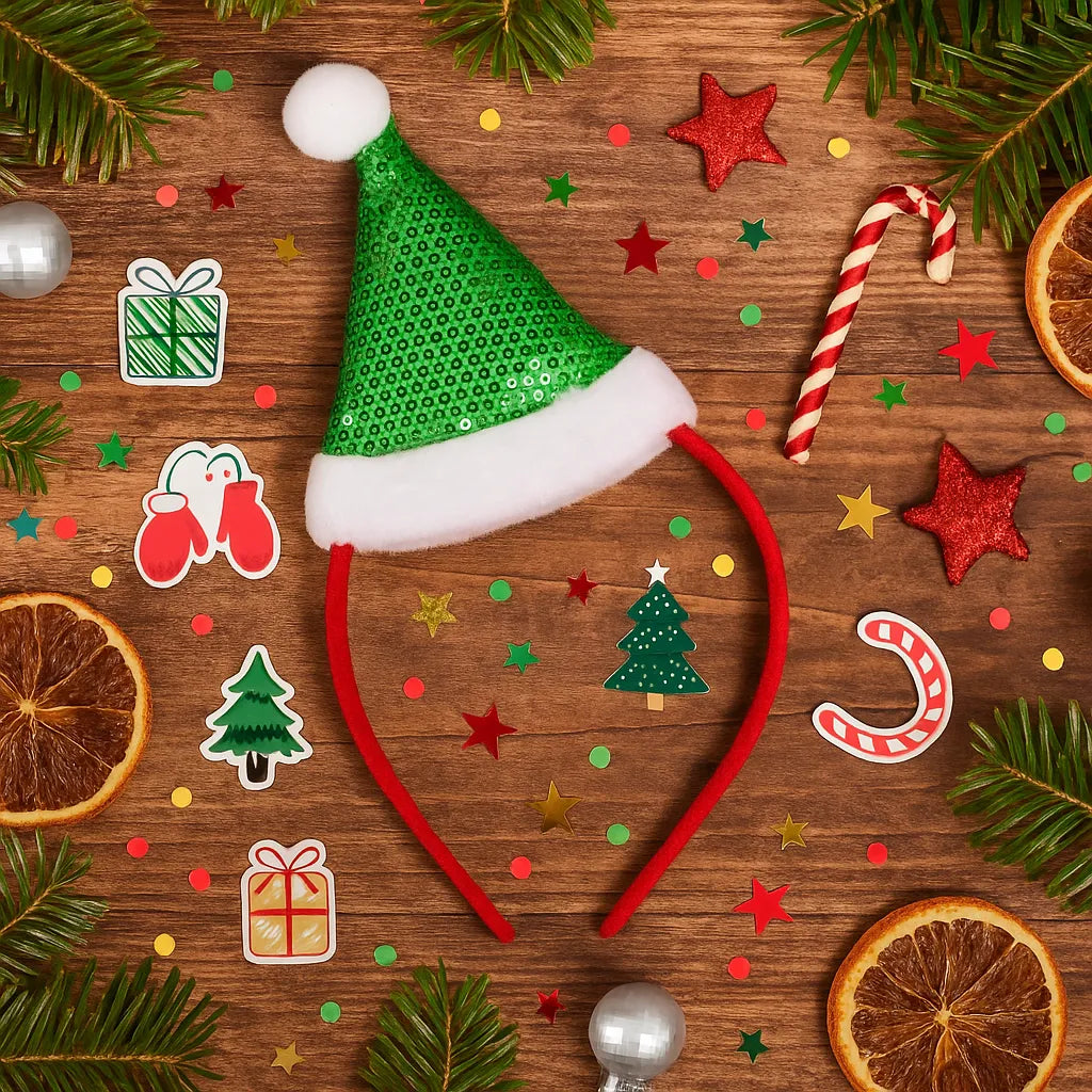 Serre-Tête Chapeau de Noël à Sequins Vert chic