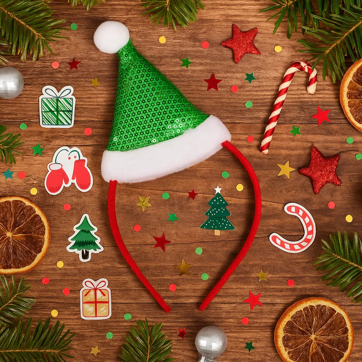 Serre-Tête Chapeau de Noël à Sequins Vert chic