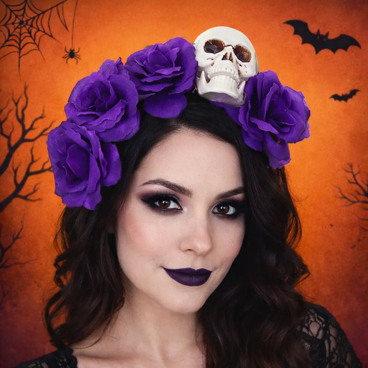 Serre-Tête Fleurs Violet Crâne