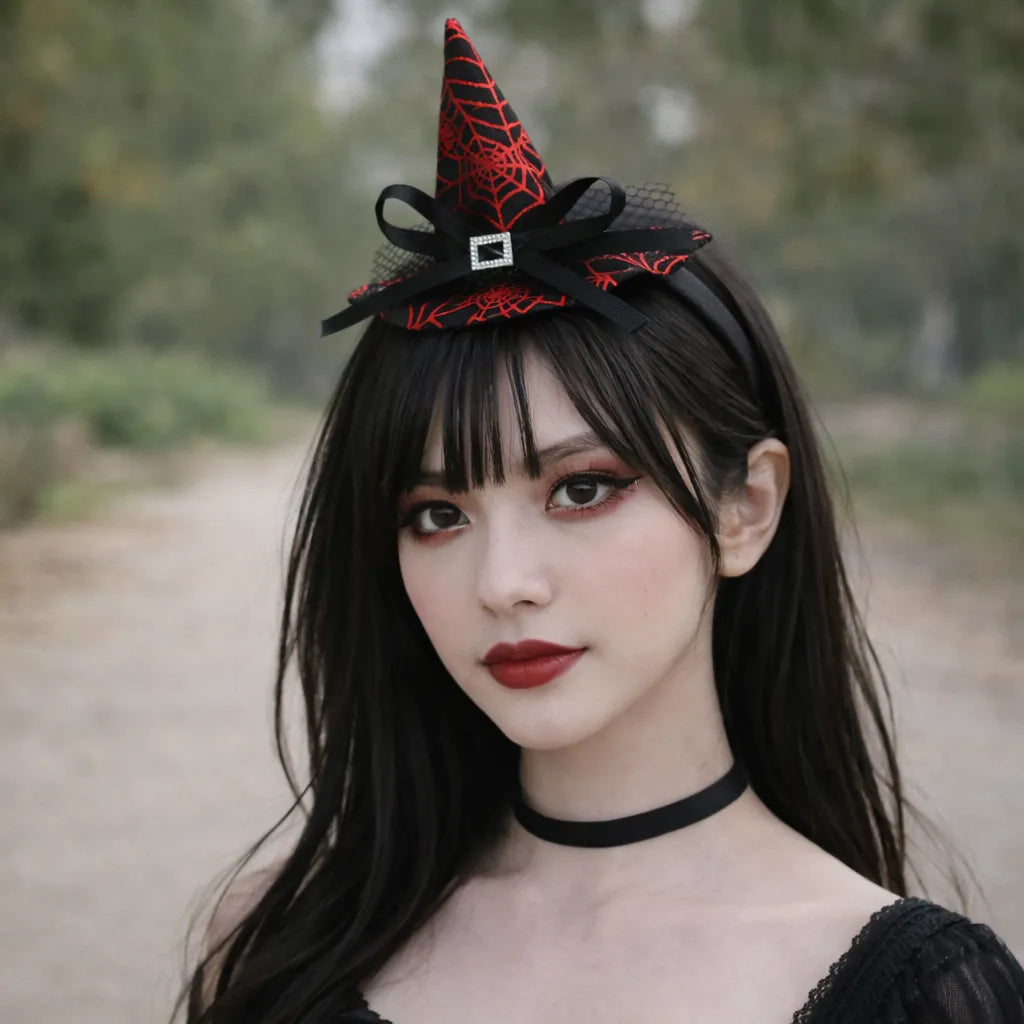 Serre-tête Chapeau Sorcière Noir et Rouge