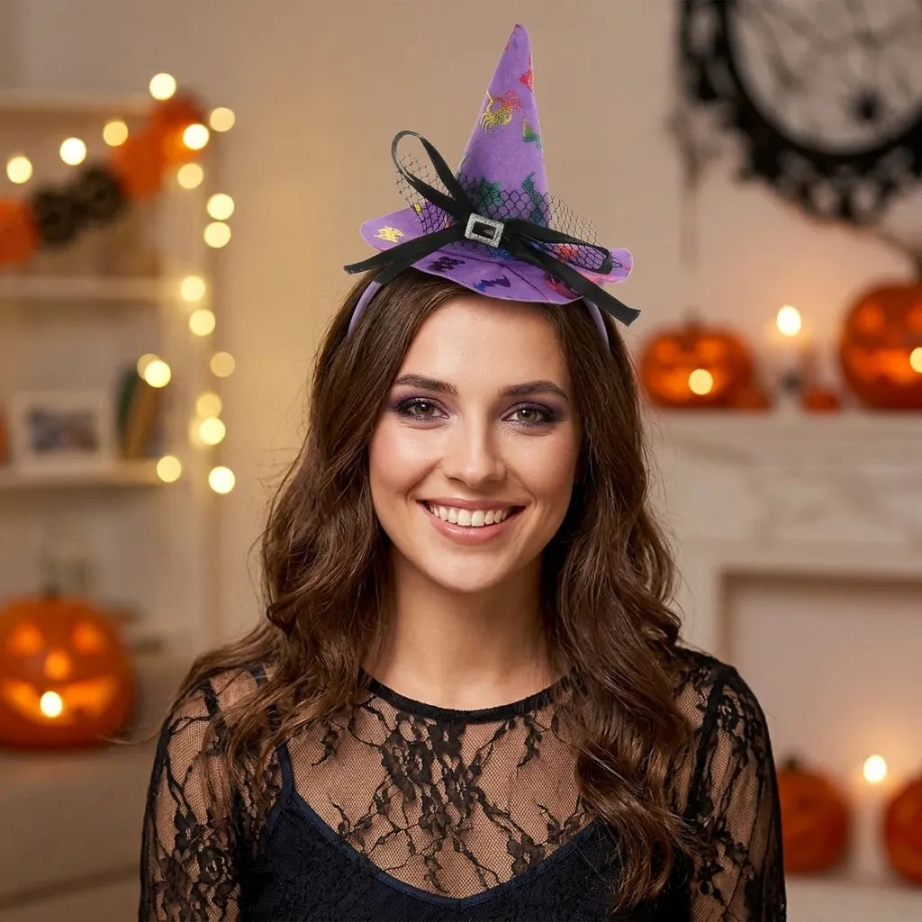 Serre-tête Chapeau Sorcière Violet Unique