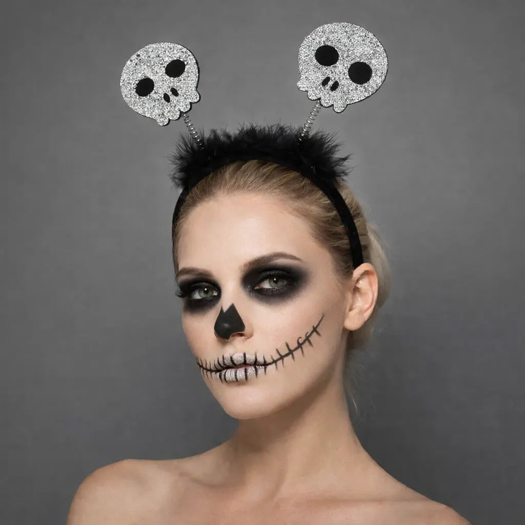 Serre-tête Crâne Pailleté à Plumes Stylée