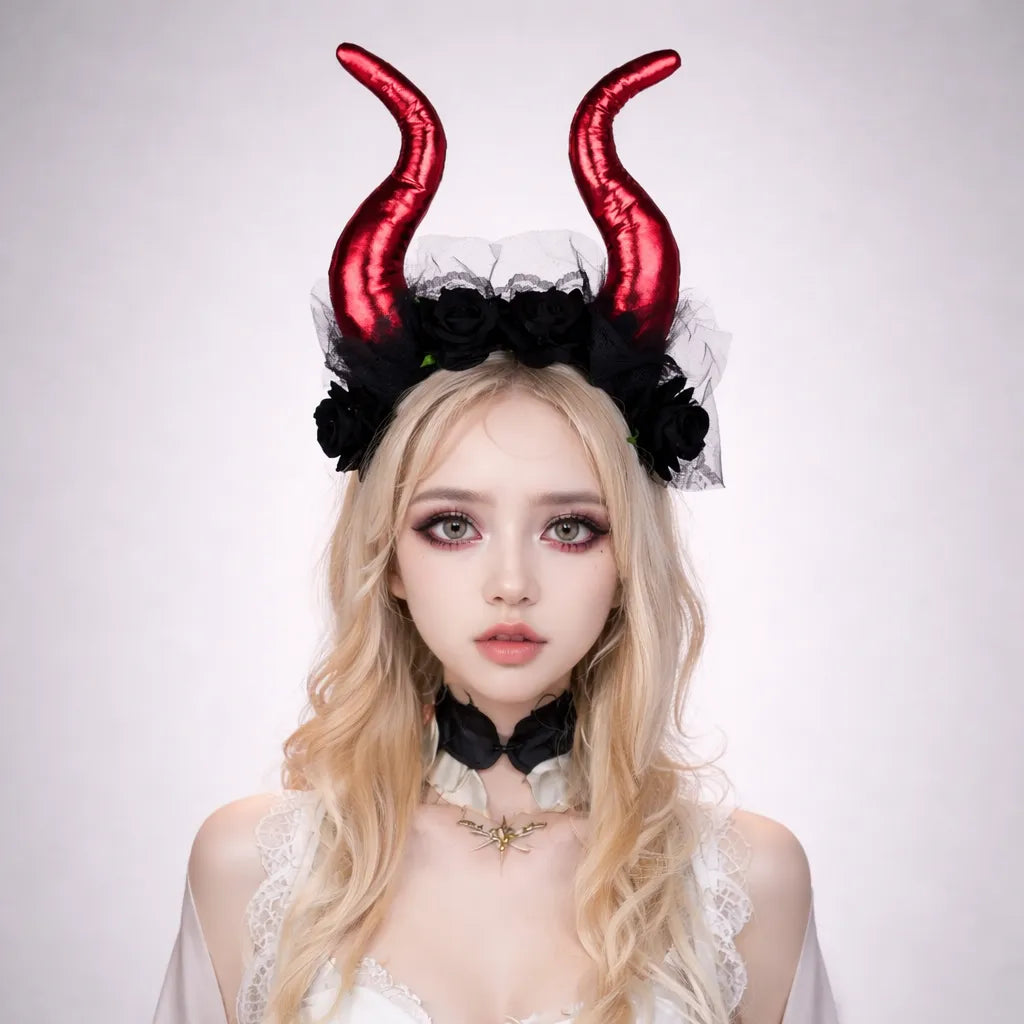 Serre-tête Diable à Fleurs Noires