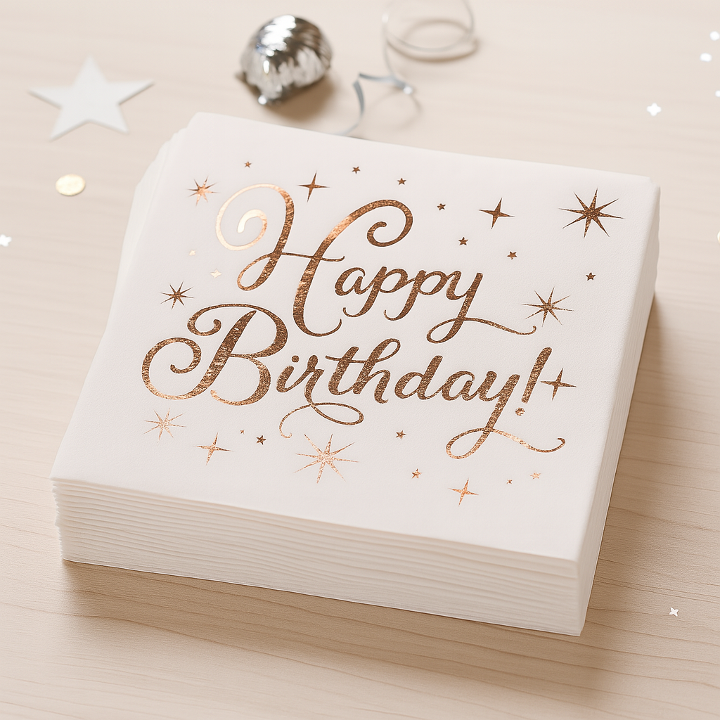 Serviette Anniversaire Blanc et Rose Gold