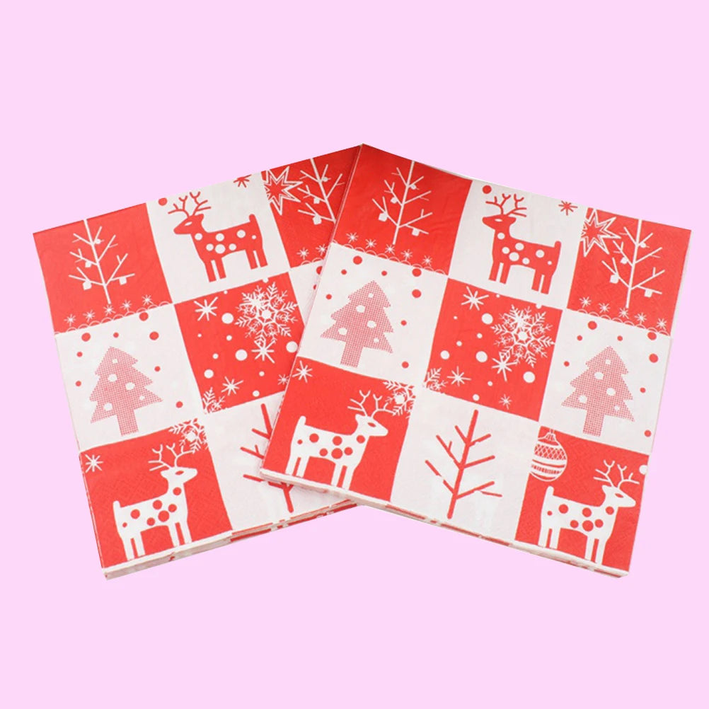 Serviette Blanche et Rouge Thème Noël 