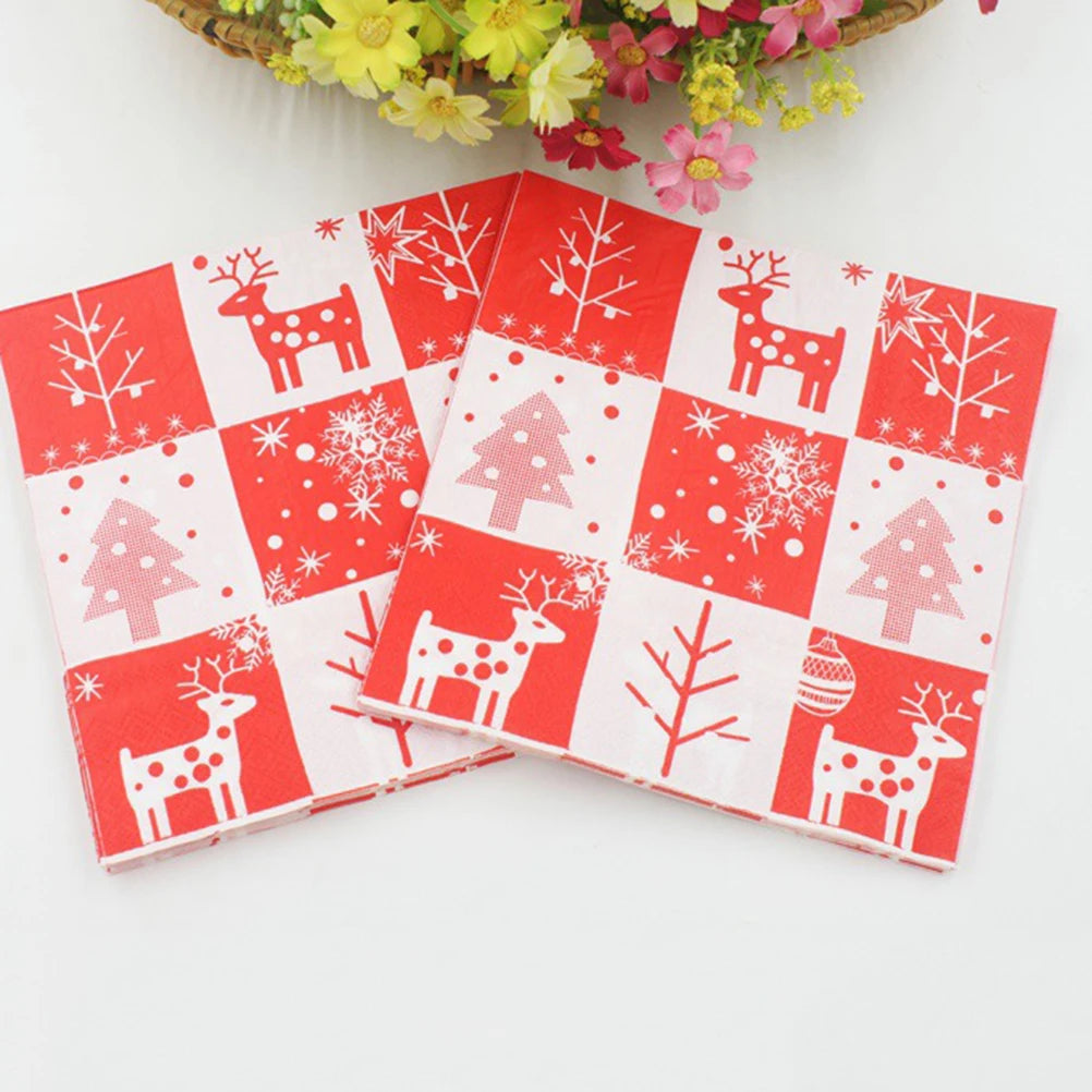 Serviette Blanche et Rouge Thème Noël Chic