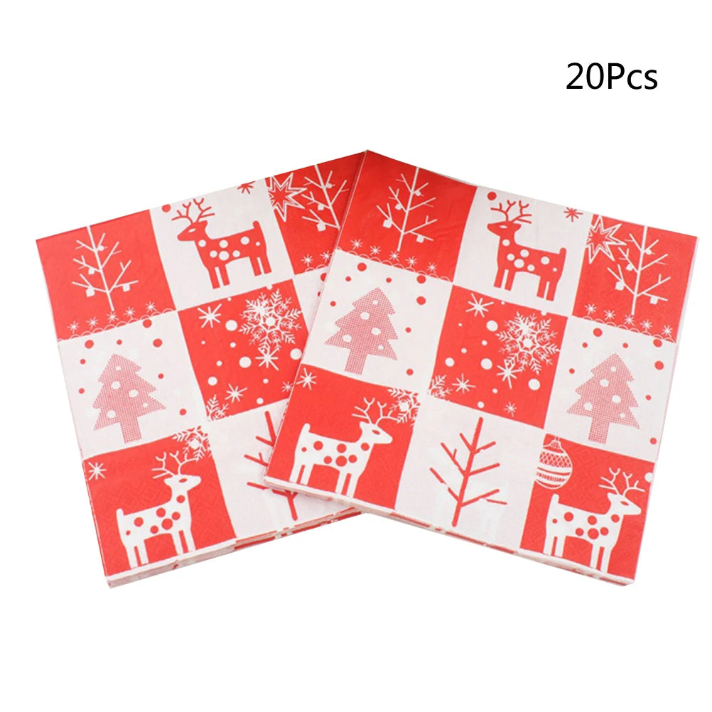 Serviette Blanche et Rouge Thème Noël Pièces