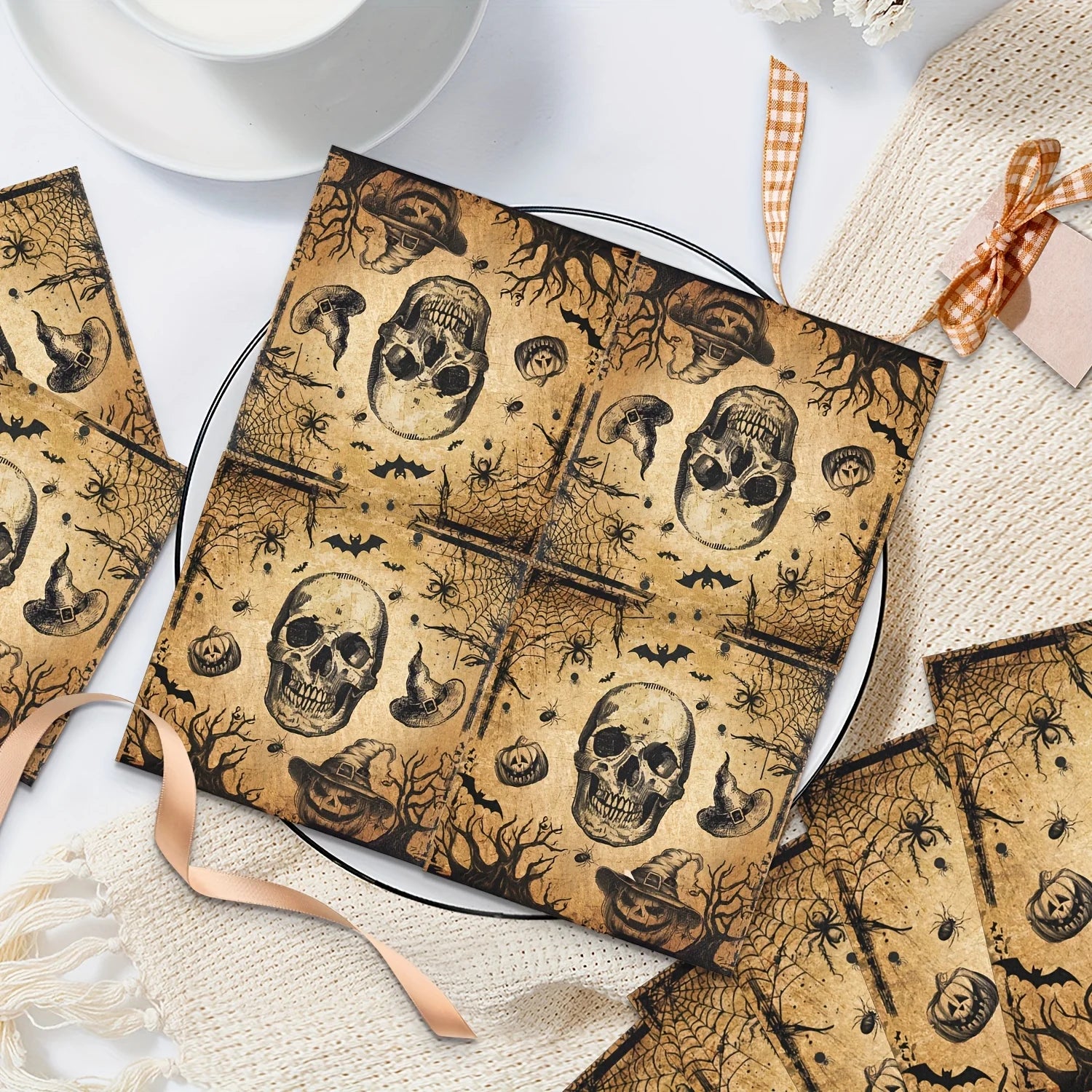 Serviette Crâne Halloween Vintage