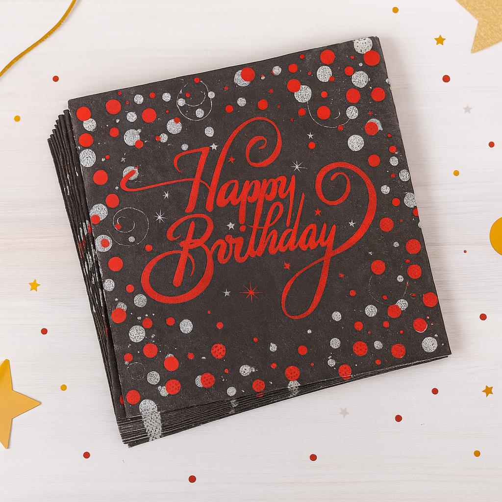 Serviette Happy Birthday Noir Rouge