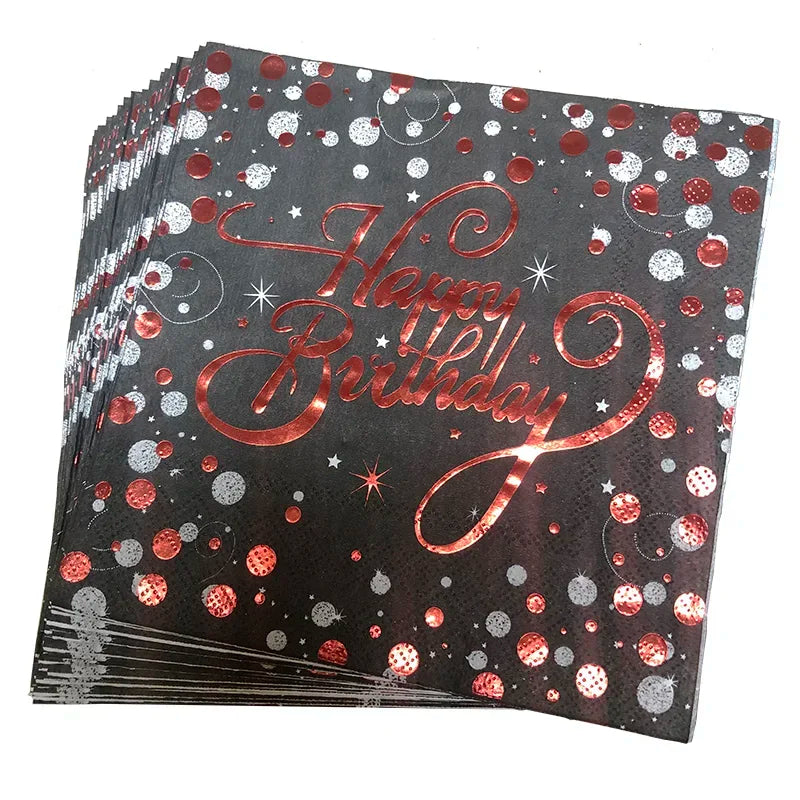 Serviette Happy Birthday Noir Rouge 