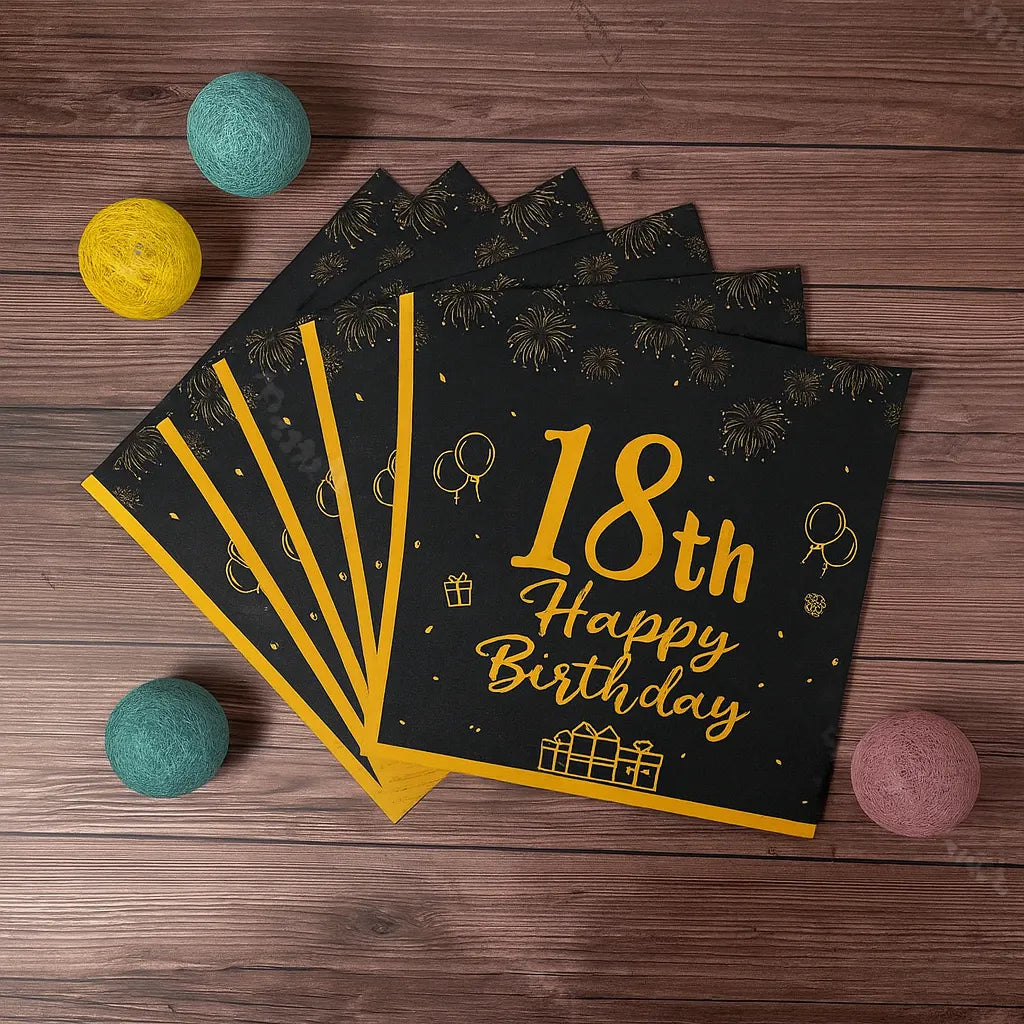 Serviette Happy Birthday Noir et Or 1