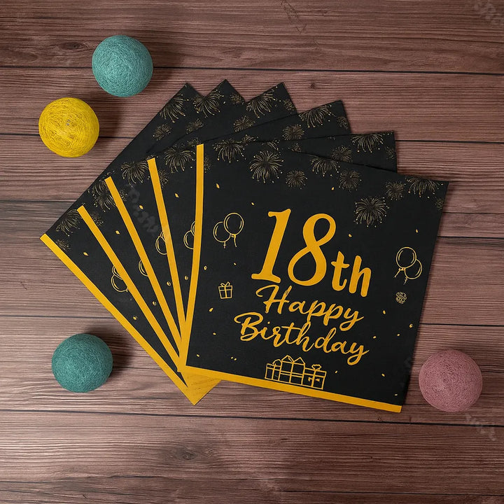 Serviette Happy Birthday Noir et Or 1