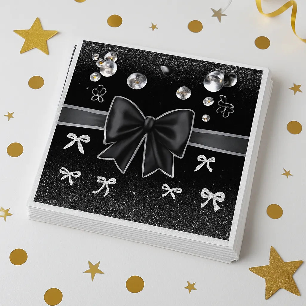 Serviette Jetable Noire Élégante Nœud 1