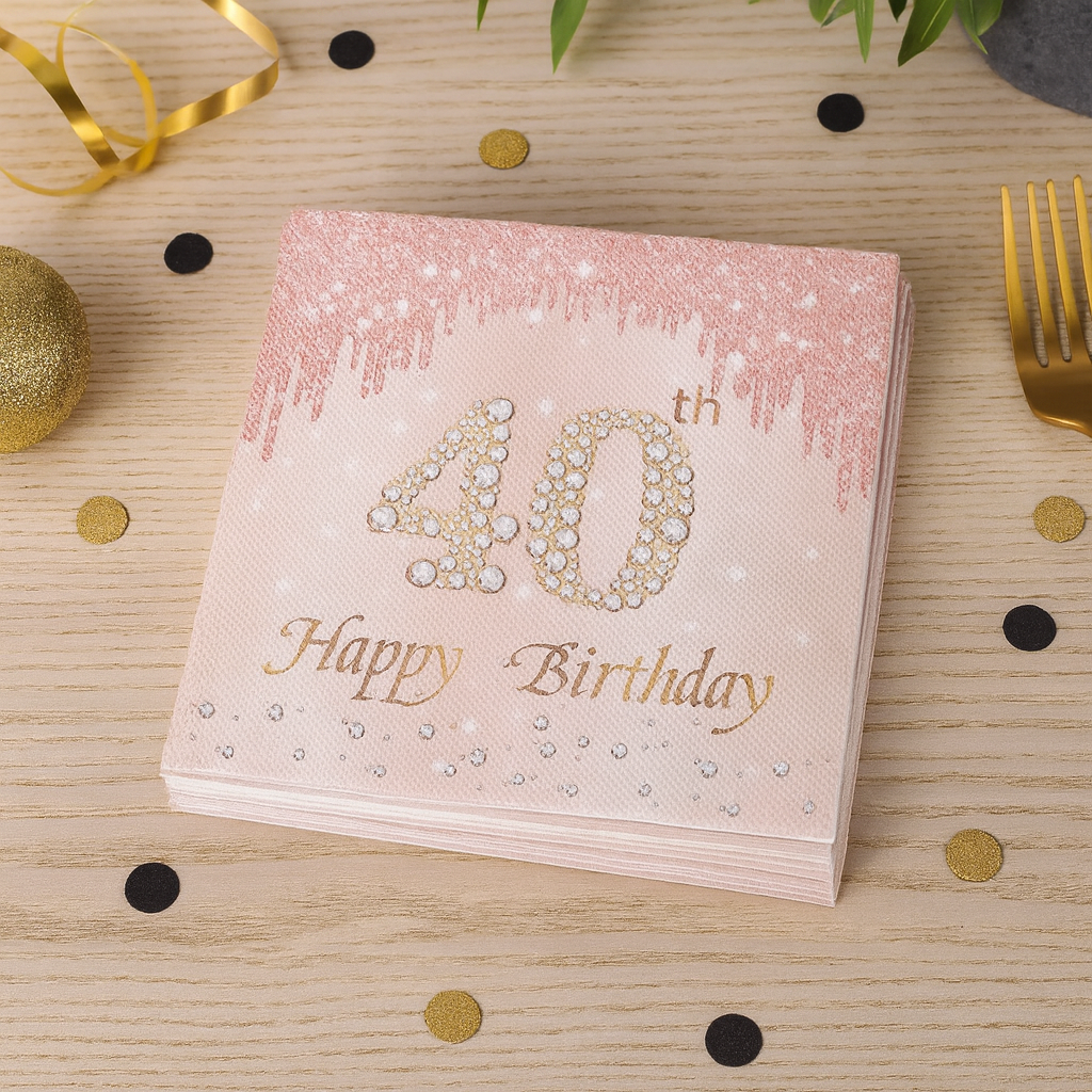 Serviette Jetable Or Rose 40th