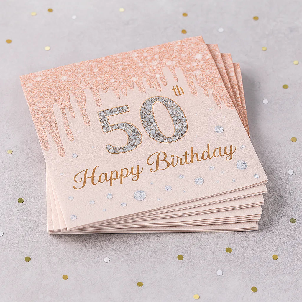 Serviette Jetable Or Rose 50th 1