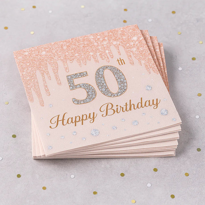 Serviette Jetable Or Rose 50th 1