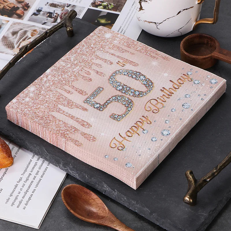 Serviette Jetable Or Rose 50th Elégant